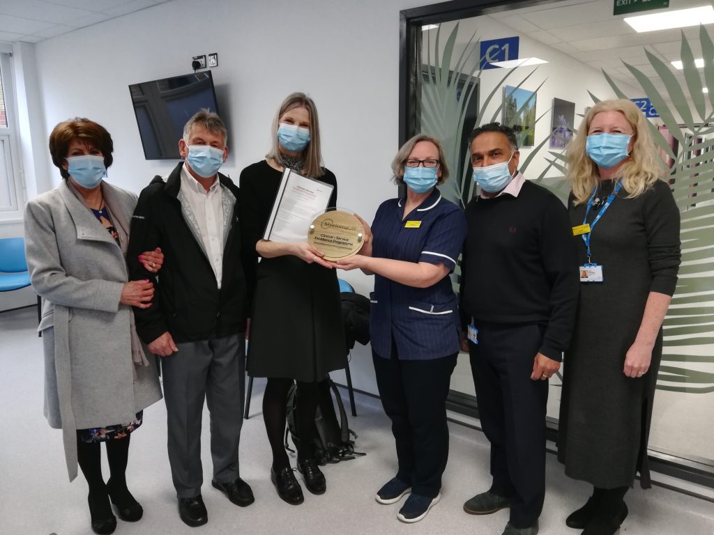 Myeloma UK presenting the award to the Worthing team, alongside Chief Finance Officer, Karen Geoghegan and former patient Ross Lowndes.
