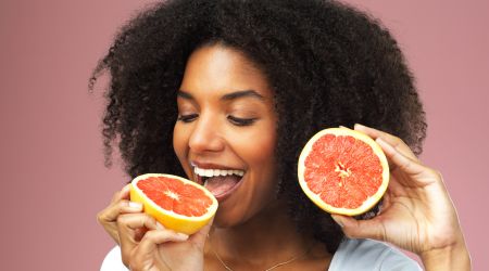 woman eating fruit