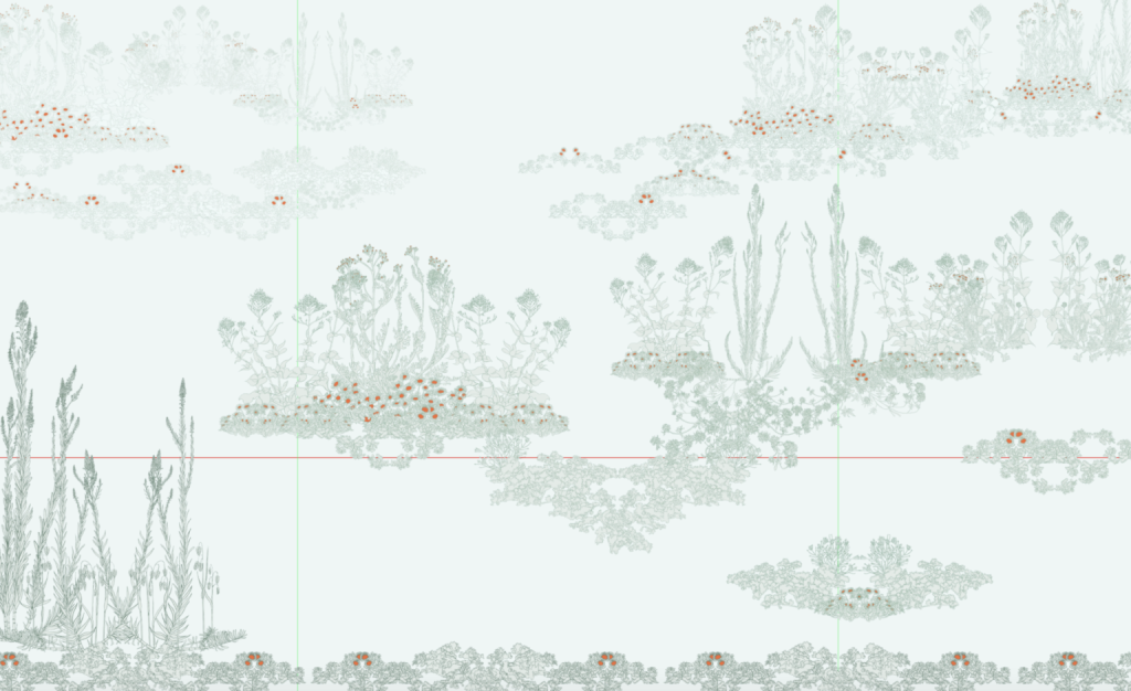 Final design of ‘Coast’ wallpaper by Hannah Maybank. The design is inspired by Shoreham beach.