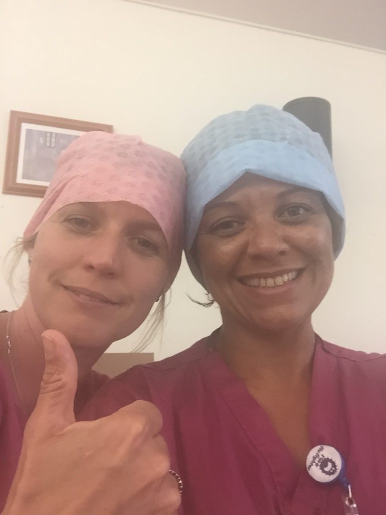 Rachel at work with a colleague