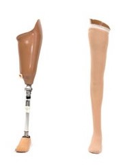 Image of knee prosthesis with and without cosmetic covers.
