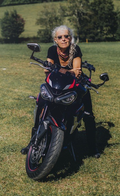 Mel on her motorbike