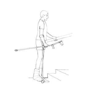 An image of how to climb stairs with crutches.
