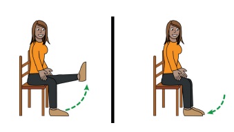 A person sitting in a chair moving their leg up and then down.
