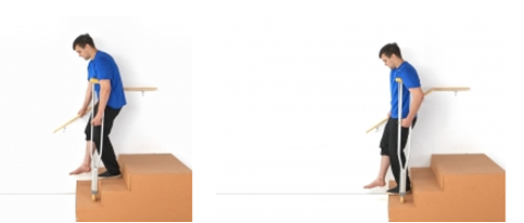 Going Downstairs holding a walking stick or elbow crutch