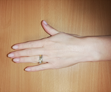 Forearm Rotation, Sit with your elbows into your sides and palms facing downwards.