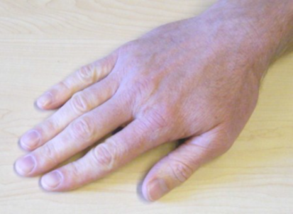 spreading fingers, Place your hands flat on the table.