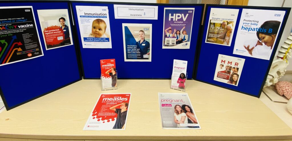 Display boards showing the Health Promotion materials we have available for library members.