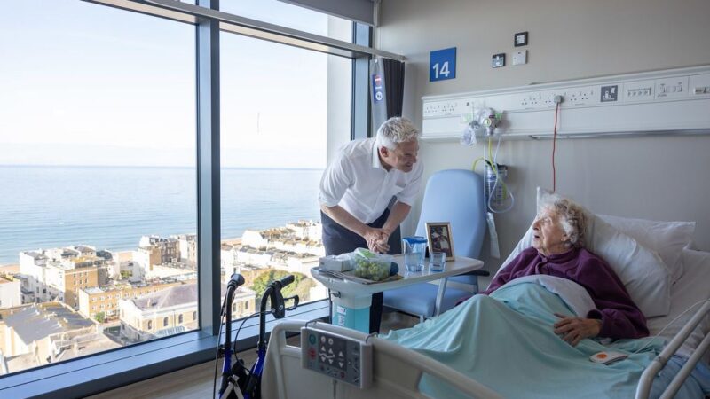 Health Secretary, Steve Barclay with patient in the Louisa Martindale Building