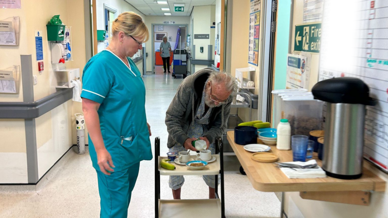 Patient using the breakfast bar